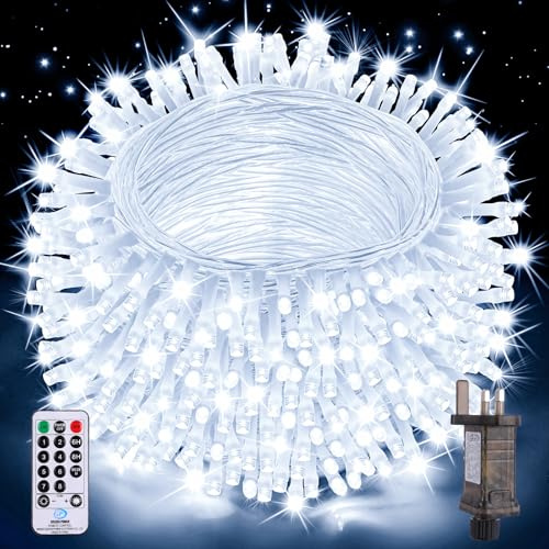 Auriostar Outdoor Christmas Tree Lights, 20M 200 LEDs Xmas Fairy Lights Indoor Mains Powered with 8 Modes/Timer/Remote, IP44 Waterproof Outside Garden Lights for Bedroom/Party/Wedding/Tree/Home