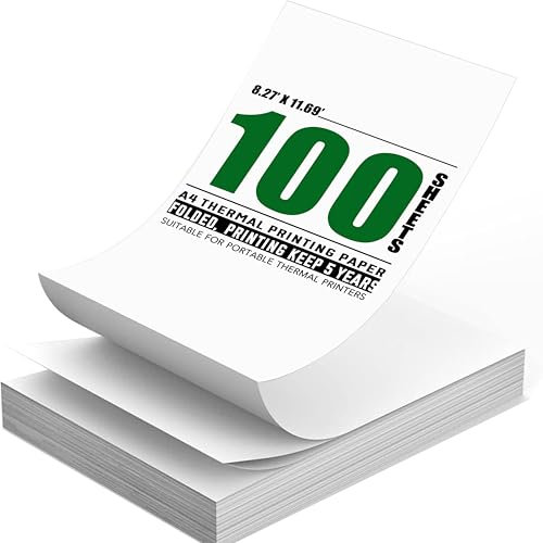 100 Blatt, A4-Thermopapier für Tragbare Drucker M08F/ M832/ Q302/M834/MT800, Kompatibel mit Broth... Phom... HP..., A4 Thermopapier 210x297 mm (Gefaltet, Endlospapier)