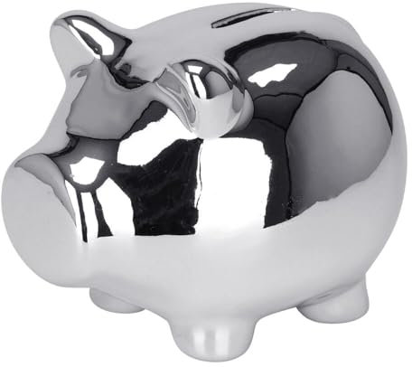 Murago - Spardose als Schwein silberfarbig ca.12x9cm - Sparschwein Sparbüchse aus Keramik für Erwachsene Kinder Modern Dekofigur