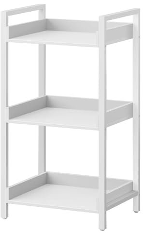 Rolanstar Bücherregal, Eckregal Stehend mit 3 Ebenen, Regal Schmal, Holzregal für Wohnzimmer, Schlafzimmer, Büro, Küche