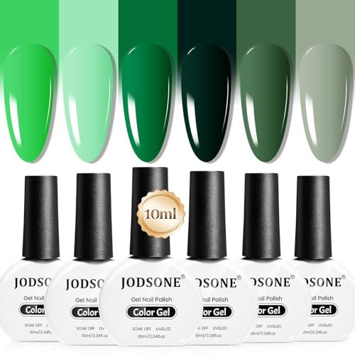 JODSONE 10ml Esmalte de Uñas de Gel Verde 6 Piezas Estacional Neutro U V Luces Gel Art Set para Colecciones de Uñas St. Patrick's Day Regalo para Ella