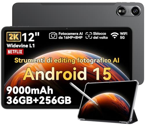 OSCAL 2025 Tablette 12 Pouces Android 15, 36Go RAM + 256Go ROM, 4G avec Carte SIM, Écran 2K 120Hz, Tablette Tactile WiFi 5G, Caméra 16MP, Mode PC, Stylet Inclus, Idéale pour Le Travail Mobile