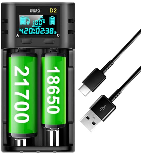 18650 Battery Charger,LCD Display Charger for 3.7V Li-ion Battery 18650,26650,21700,18500,18350,16650 1.2V LiFePO4 Ni-MH Ni-Cd A AA AAA Rechargeable Batteries(Battery not Included)