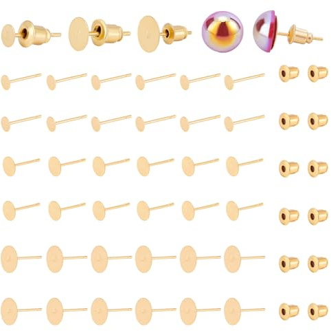 PH PandaHall 60pz Basi Orecchini in Oro 18K Pali Piatto Orecchini, 3 Stile Chiusure Orecchini Basi Perni con 60pz Ferma Orecchini per Orecchini Creazione Gioielli Fai da Te