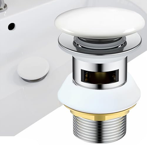Bonde universelle en céramique chromée pour lavabo et lavabo - Valve pop-up moderne avec trop-plein - G 1¼ pour lavabo - En acier inoxydable (trop-plein argenté)