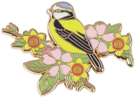 Marie Curie Charity Blue Tit and Floral Bird Enamel Lapel Pin Badge Gold Plated Brass 3.6 x 2.6 cm