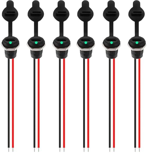 RUNCCI-YUN 6 Stücke USB C Buchse 5V 3A 2 Polige mit Staubschutzhüllen und Muttern, mit LED-Licht 2-Draht USB C löten einbaubuchse mit PD Funktion,150mm 24 AWG Drähten, Schwarz