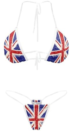Pzuqiu The Union Jack Thong Bikini Clear Straps Cheeky Brazilian Micro Thongs Bikinis Swimsuit for Women Sexy No Tan Line Bathing Suit Stretchy Comfortable Summer Beach Outfits