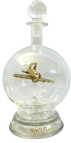Ornamental Glass Model of a Spitfire Aeroplane in a Decorative Glass Decanter with Glass Base | Memorabilia | Spitfire Gifts for Men | WW2 Gift | Wartime Memorabilia | Battle of Britain