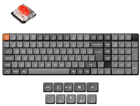 Keychron K17 Max Custom Mechanical Keyboard, Programmable Knob Ultra-Slim 96% Layout, Bluetooth/2.4 GHz/Wired with White Backlight Low-Profile Gateron Red Switch for Mac Windows Linux - UK Layout