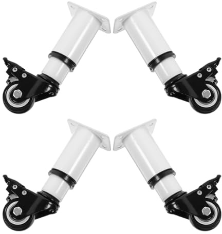 HONITANO 4pcs Adjustable Furniture Legs with Wheel for Cabinet Sofa | Cold Rolled Steel, White Finish, M10 Screw Fit, 185-260mm Adjustment Range