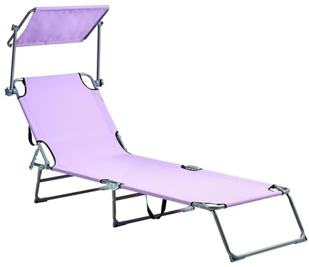 Beliani Gartenliege mit Sonnendach Metall violett verstellbar klappbar modern Foligno