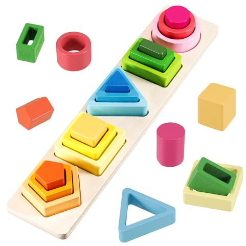Nilioyul Montessori Spielzeug ab 1 2 Jahr, Holzspielzeug Motorikspielzeug Baby Holz Sortier & Stapelturm Kinderspielzeug, Lernspielzeug Geschenk 1 Jahr Junge Mädchen