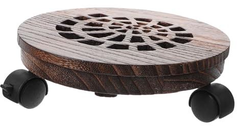 Toyvian Support à Plantes en Bois à roulettes avec Freins, Plateau Roulant Diamètre 21 Cm, Chariot pour Jardinière Mobile, Usage Intérieur et Extérieur, Base Stable et Pratique pour Pots de Fleurs