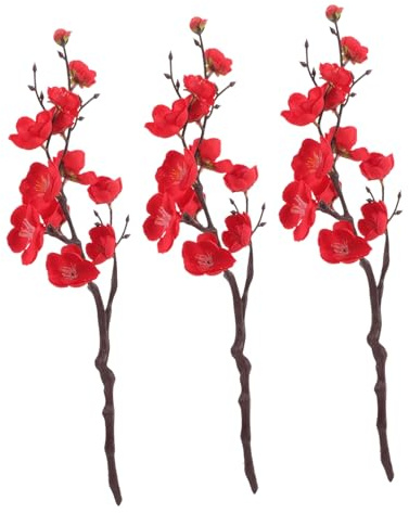 PartyKindom 3 Pezzi Fiori Artificiali di Prugno in Seta Rossa Effetto Simulazione Realistica e Materiali Resistenti per Decorazioni Casa e Artigianato DIY Tutte le Stagioni