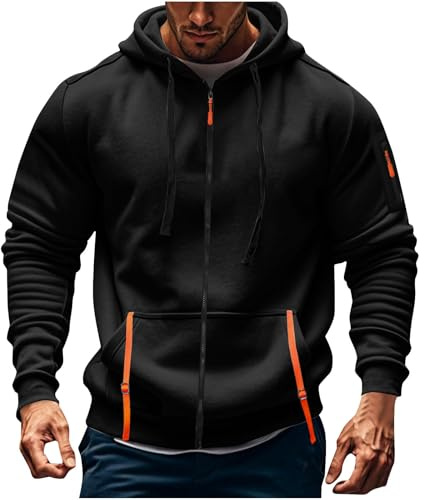 Generico Uomo con Cappuccio Zip Cardigan Giacca Sportiva Jogging Felpa Uomini Felpa con Zip Tasca Multifunzionale Cardigan (A1-Nero, S)