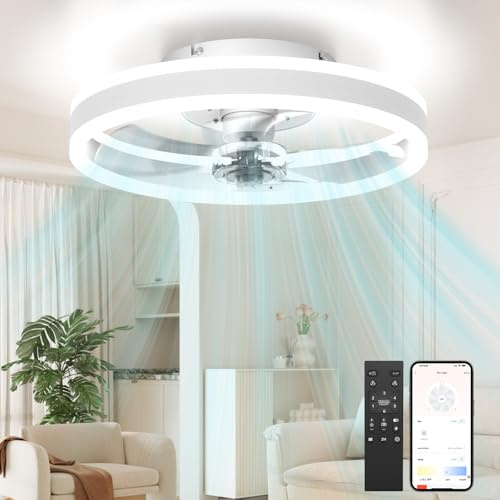 Aphyni Deckenventilator mit Beleuchtung,Ø40cm LED Dimmbar Deckenbeleuchtung,App und Fernbedienung,Modern Ventilator Deckenleuchte für Schlafzimmer Wohnzimmer Küche,Sommer&Wintermodus