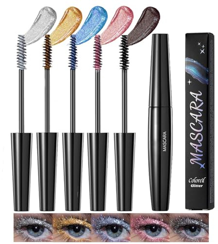 5 unidades de máscara de pestañas con purpurina para pestañas, juego de rímel resistente al agua, multicolor, duradero, duradero, alargador, maquillaje de ojos brillantes para pestañas