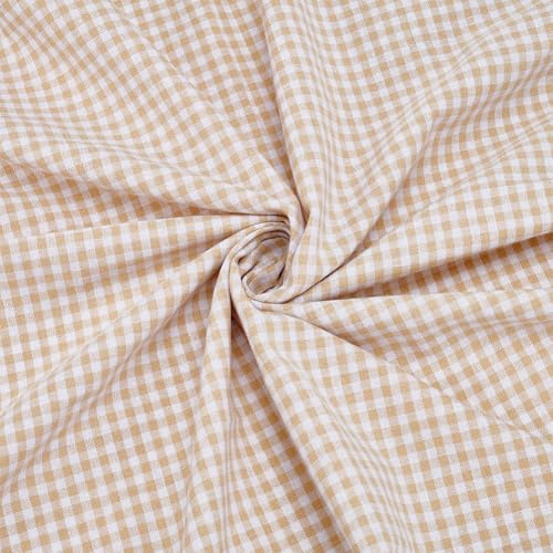 PLIGREAT Tessuto di lino in cotone a quadri, 1 m × 140 cm, giallo e bianco, per lavori fai da te, cucito di vestiti, set di biancheria da letto, runner da tavolo, accessori per abbigliamento e
