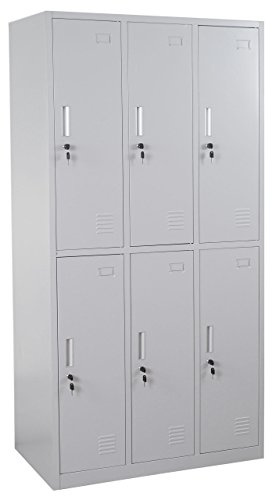 PROREGAL Schließfach Saturn, HxBxT 180x90x50cm, Metall 6 Fächer, Grau, Schließfachschrank Wertfachschrank Spind