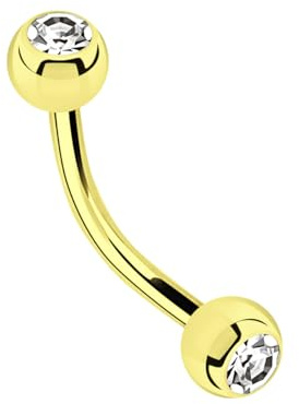 Modern Nature Piercing-Schmuck Mini Banane Gold, in 1,2 mm mit zwei Stein-Kugeln