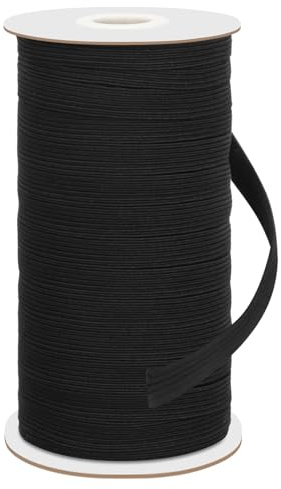 VINATO Sömnadsband 10 mm × 50 m, elastiskt band för sömnad, vit elastiskt band för byxmidja, gör-det-själv-sömnad och textilhantverk, svart