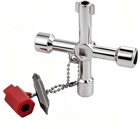 7 in 1 Radiator Key, Meter Box Key, Multi-Functional Silver Zinc Alloy 4 Way Utility Key, Universal Cross Key with Bit Panel Key for Electric Elevator Water Gas Meter Opening