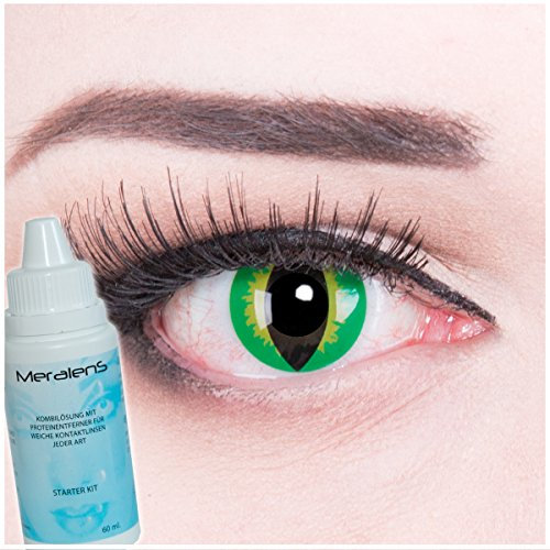 Meralens A0357 Green Dragon Kontaktlinsen mit Pflegemittel mit Behälter ohne Stärke, 1er Pack (1 x 2 Stück)