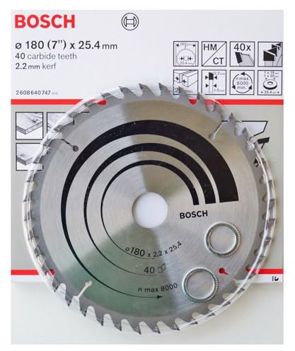 Bosch Kreissägeblatt HM CT 180 x 25,4 mm mit 2 Reduzierringe auf 19 und 20 mm 40 Zähne 2608640747