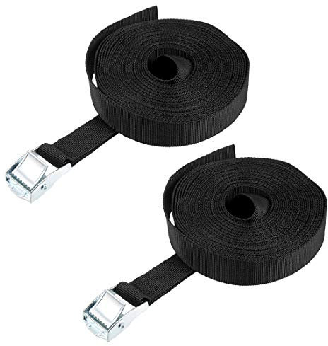 sourcing map Tie Down Strap Cam Buckle Lashing Strap 1 x 23Ft 176lb 80Kg Load Polypropylene for Moving Securing Cargo, Black, Pack of 2