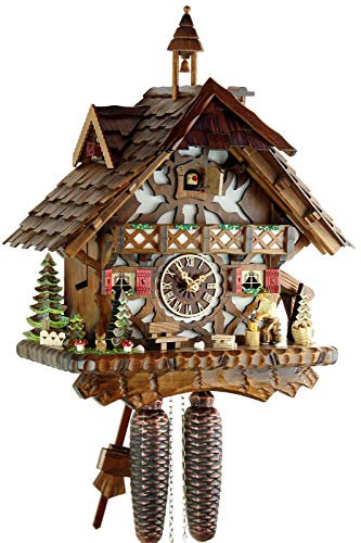 Eble Kuckucksuhr Original Schwarzwälder Kuckuckuhr Echtholz mechanisches 8-Tage Laufwerk NEU VDs Zertifikat Fachwerkhaus 43cm- 25744