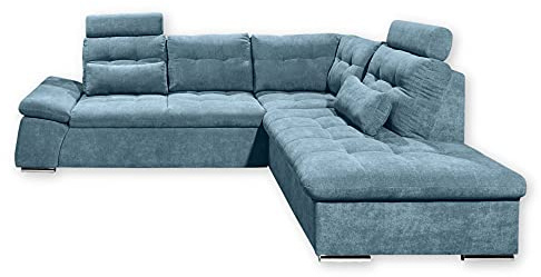 Stella Trading NALO Ecksofa mit Schlaffunktion, Stoffbezug Denim - Ausziehbare Eckcouch mit Verstellbarer Armlehne - 260 x 103 x 219 cm (B/H/T)