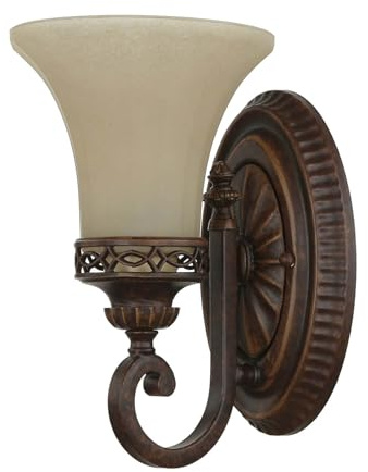 Licht-Erlebnisse Rustikale Premium Wandlampe ANABELL 1 in Creme Braun aus Metall Glas im Landhaus Design Lampe Ornamente