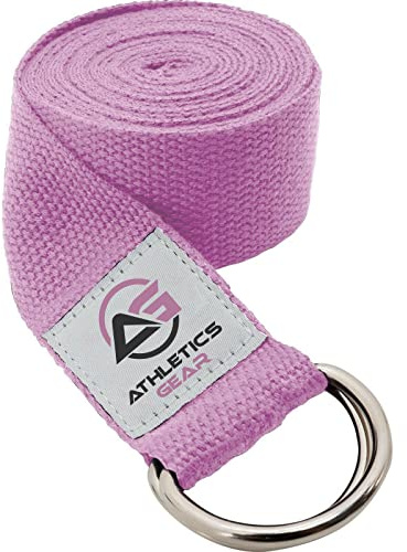 Yogarem bälte med D-ringspänne i metall, 1,8 m långt och 3,8 cm brett, tillverkat med slitstark bomull för stretch och flexibilitet (rosa)