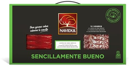 Navidul Maletín de Jamón de Cebo Ibérico 4x75g, Chorizo Gran selección 4x75g y Salchichón Gran selección. Freshpack envasado al vacío - 4x75g Total 900 gr