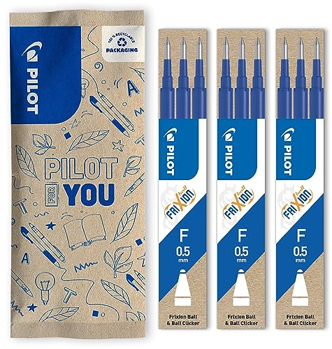 PILOT - FriXion Ersatzminen 0.5 - Farbe Blau - Nachfüllminen mit radierbarer Tinte - Kompatibel mit FriXion Ball & FriXion Clicker 0.5 - feine Stärke - 1 Stück (3er Pack)