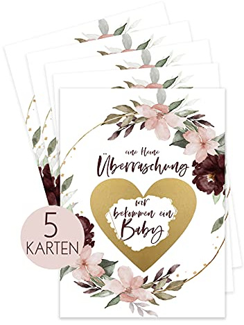 HIMMEL.HERZ.PAPIER® Schwangerschaft verkünden - Baby Verkündung - Rubellose Geschenk schwanger - Glückslos Schwangerschaft - Wir bekommen ein Baby - 5er Set Bordeaux