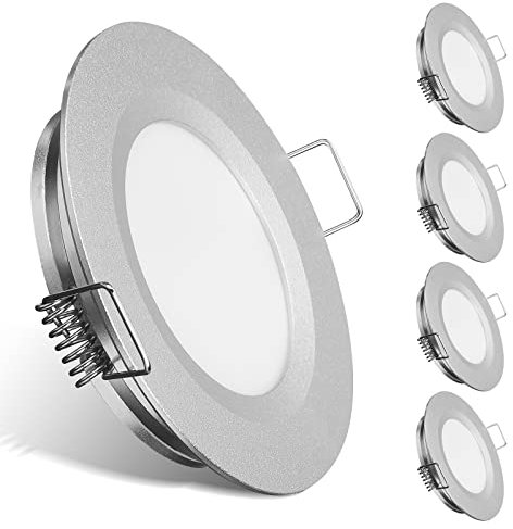 cloksh LED Einbaustrahler 12V LED Spot IP44 3W Einbauleuchte 215LM Deckenleuchte Loch 58-65mm für Wohnmobil Boot Wohnwagen Voll Aluminium 4er Set Warmweiß 3000K (Silber)