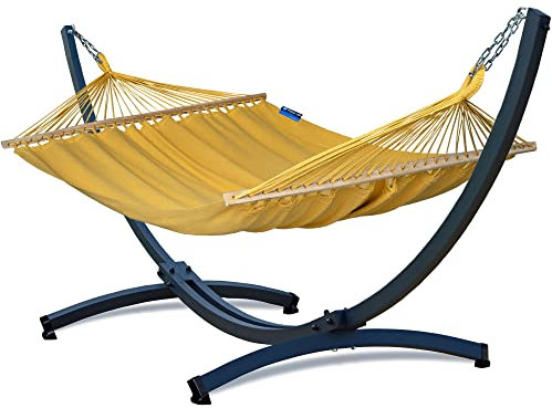 Potenza Outdoor Stabhängematte Hängematte mit Gestell für 2 Personen I 100% Baumwolle Merida Doppelhängematte XXL 215x160, 200kg I Hängemattengestell 350kg, wetterfest