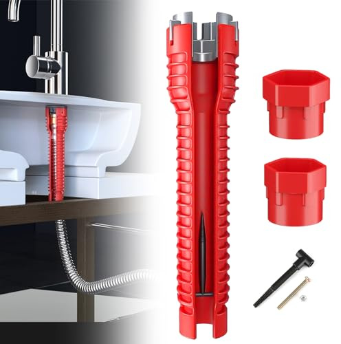 IBEIKE 8-in-1 Wasserhahn-Schraubenschlüssel-Werkzeug-Set für Küche – Rotes Sanitär-Werkzeug, Windeisen für Waschbecken, Spüle, Spüle, Waschbecken, WC-Schüssel, Badezimmer-Reparatur-Installation