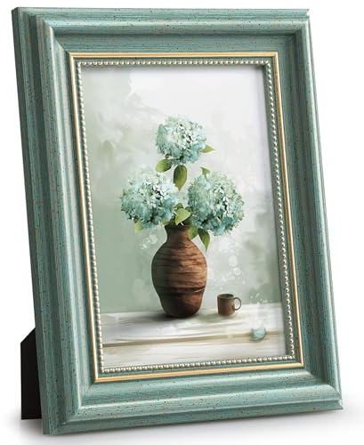 Afuly 20x25 Bilderrahmen Vintage Blau Gold Picture Frame mit Passepartout Retro Antike Shabby Fotorahmen Table Tisch Desk Wand Deko Geburtstag Jahrestag Geschenke für Frauen Couple Freunde Famili