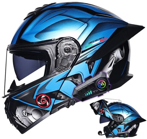 BFYLSQUE Motorradhelm mit Bluetooth, Doppelvisier, Modularer Helm, ECE-geprüft, Sturzhelm für Erwachsene, Damen und Herren, Lautsprechermikrofon, Geräuschunterdrückung, Multifunktional, DOT, Schwarz