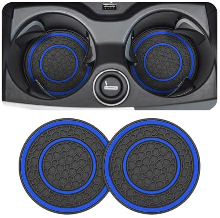 JNNJ 2 Pièces Dessous De Verre Universels pour Les Porte-Gobelets, Tapis De Tasse en Nid d'abeille pour L'intérieur du Véhicule, Verre d'eau Voiture Tapis D'insertion en Nid d'abeille(Bleu+Noir)