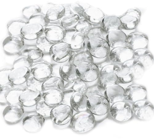 KITHIOM Glass Pebbles - 90-100Pcs Approx 0.45KG Flat Marble Beads, Clear Decorative Glass Beads Artificial Crystal Gemstones for Vase Filler, Aquarium, Mosaic Tiles, Landscaping, Flowerpot