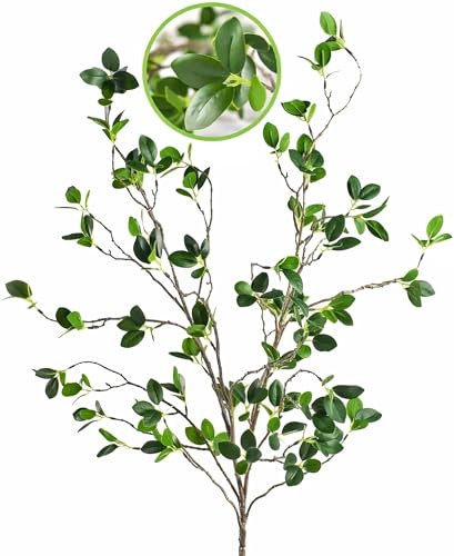 DEMIUKO 2 Pezzi Rami Ficus Artificiali Piante Verdi Finto Gambo Artificiali con Foglie di Eucalipto per Vaso 110cm Rami di Albero Finto con Foglie per Composizione Floreale Giardino Matrimonio Casa