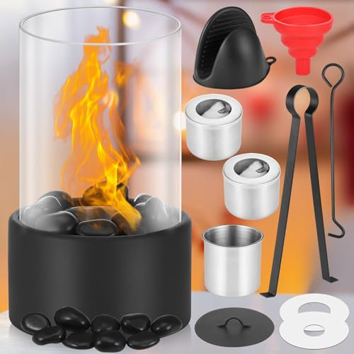 Fentar Tischkamin, Tischfeuer Outdoor Einstellbare Flamme, Bioethanol Tischkamin Indoor, Wunderschön Tisch Feuer, Ethanol Kamin mit 2-Brennkammer für Gartendeko Balkon Terrassen Deko