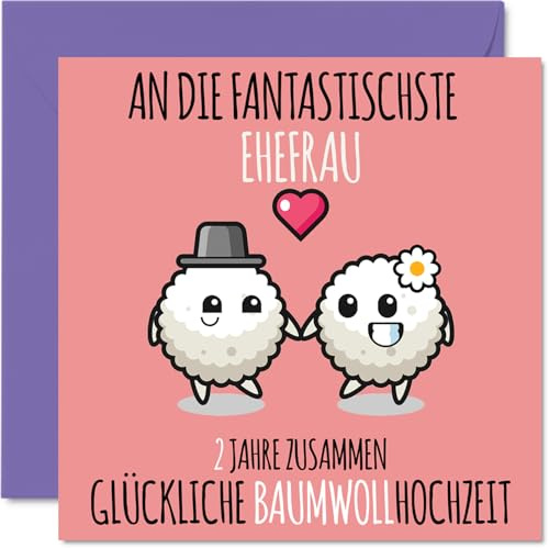 Stuff4 2. Hochzeitstag Karte Liebe, 2 Jahre Zusammen Baumwoll Hochzeit | 2 Jahrestag Karte Hochzeitstag Geschenke für Ehefrau Frau vom Ehemann Mann, 145mm Glückwunschkarten