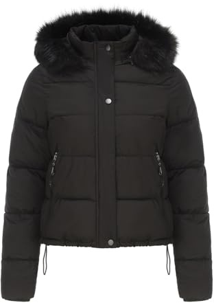 NSICBMNO Vestes d'hiver pour femmes - Doudoune courte avec capuche en fourrure - Veste matelassée à capuche - Manteau d'extérieur en duvet - Manteaux à bulles - Veste zippée - Vestes décontractées -
