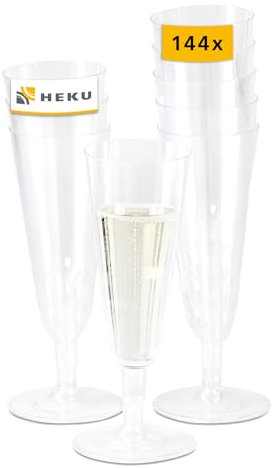 Heku Flute Champagne Plastique 144 Pièces 100 ml Transparents - Coupe Champagne Plastique avec Base Amovible Réutilisable - Verre Plastique Reutilisable Mariages Fêtes
