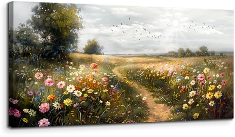MHARTK66 Modern ästhetische Bilder Wohnzimmer Blumen Gemälde 50x100 cm | ländlicher stil, hd-druck, großformat, leicht aufzuhängen, rasche montage, für schlaf-, esszimmer, flur und büro geeignet
